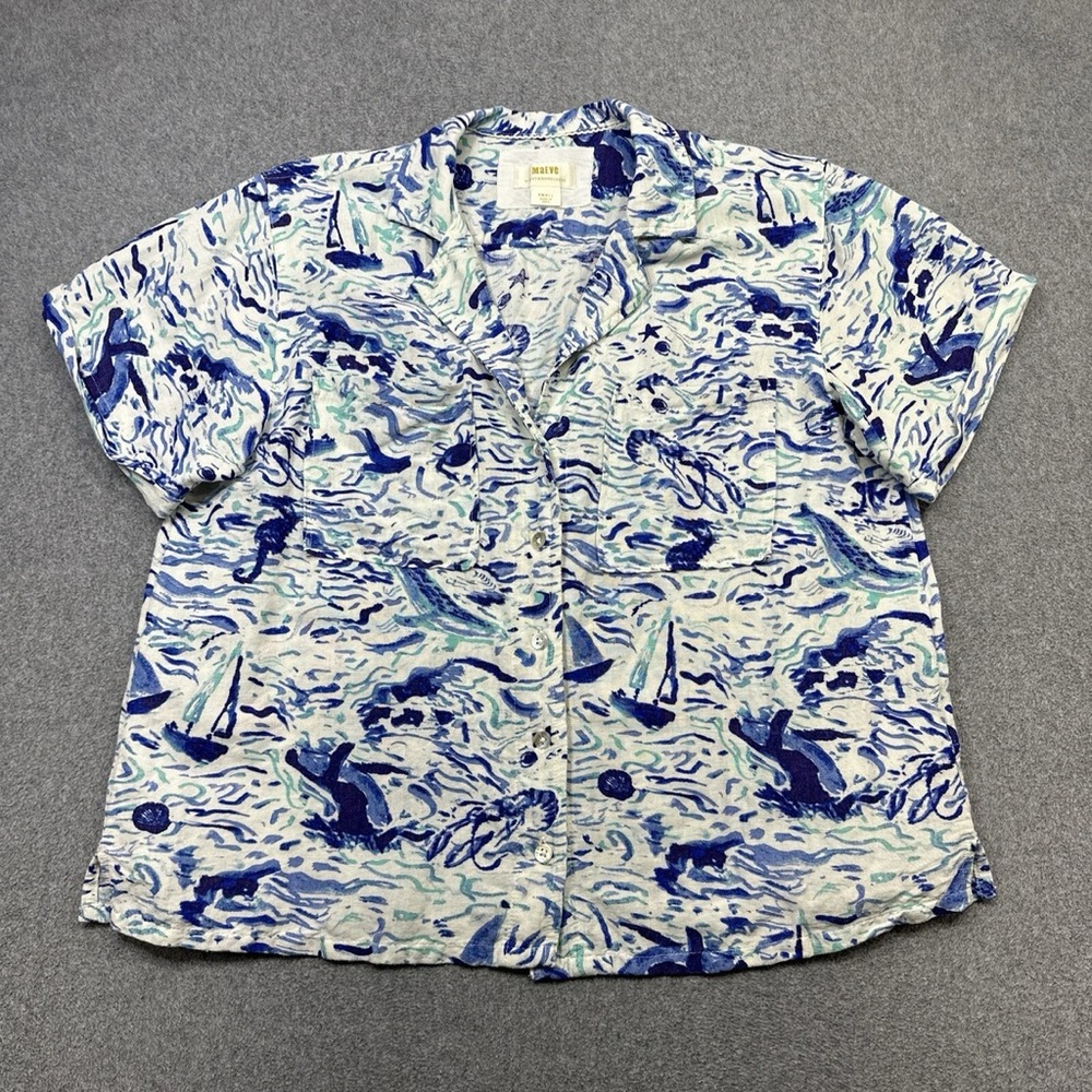 Maeve Blue and White Button Down Shirt